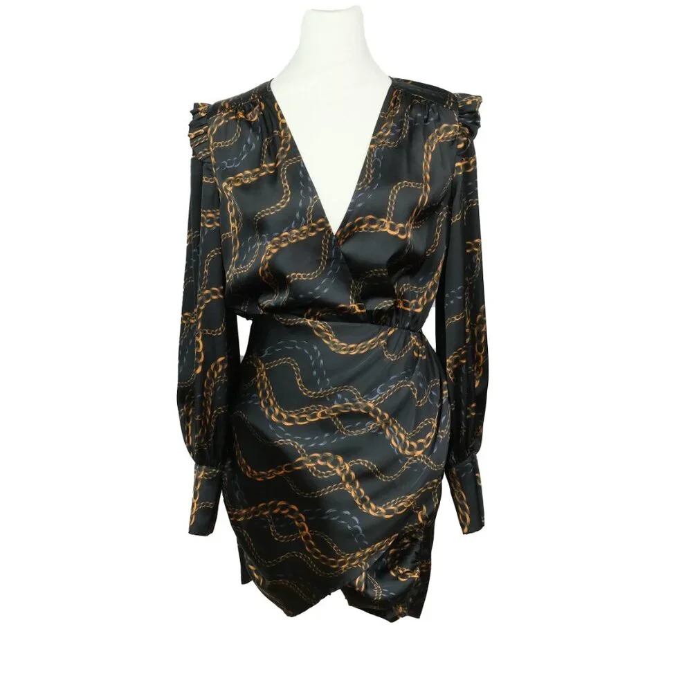 L'Academie Joyce Mini Dress Chain Print Black Size XS  Fashionable Party Look - Picture 11 of 12